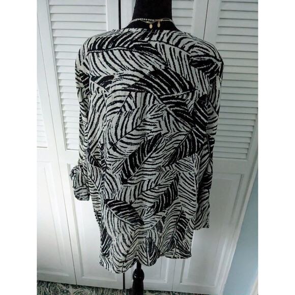 Cynthia Rowley Linen Tunic Top Womens 2X Tropical Botanical Print Black Cream - Picture 4 of 11